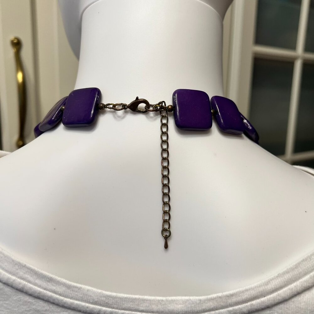 Purple Square 3-Strand Chunky Statement‎ Necklace - Picture 2 of 3